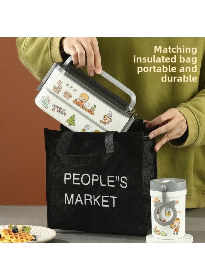 Double-layer Lunch Box With Handle Sealed Compartment Plastic Lunch Box Student Microwave Oven Heating Insulation Lunch Box-Specifications:Yellow Double-layer Lunch Box 1400ml-free Tableware  - Image 5