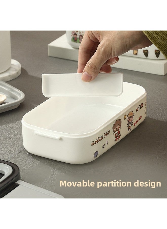 Double-layer Lunch Box With Handle Sealed Compartment Plastic Lunch Box Student Microwave Oven Heating Insulation Lunch Box-Specifications:Yellow Double-layer Lunch Box 1400ml-free Tableware  - Image 4