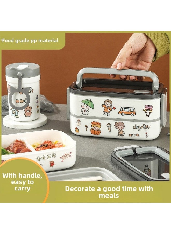 Double-layer Lunch Box With Handle Sealed Compartment Plastic Lunch Box Student Microwave Oven Heating Insulation Lunch Box-Specifications:Yellow Double-layer Lunch Box 1400ml-free Tableware  - Image 3