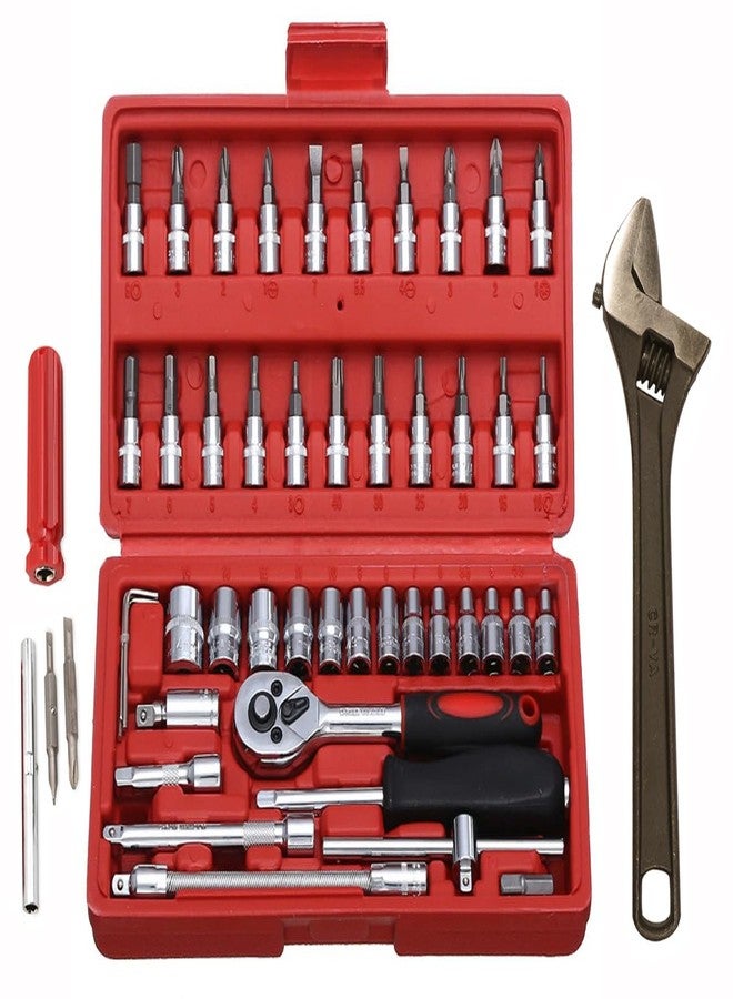 Digital Craft Hand Tool Kit Car Ratchet Wrench Assembly Tool Household Repair Tools Automotive Set Socket Set 46Pc,4 In 1 Screw Driver,10" Screw Wrench, - Image 1