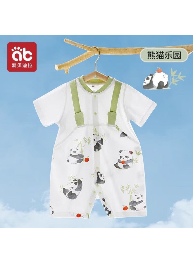 AIBEDILA Aibei Dila Baby Clothes Summer Thin Infant Toddler Spring Cotton Air-conditioning Short Sleeve Boys Girls Outing Jumpsuit - Image 1