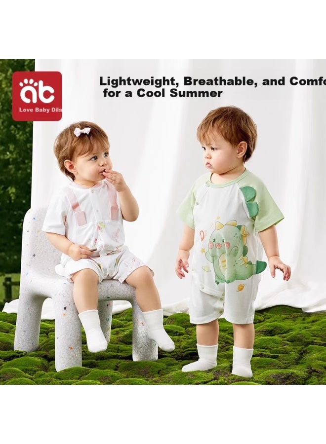 AIBEDILA Aibei Dila Baby Clothes Summer Thin Infant Toddler Spring Cotton Air-conditioning Short Sleeve Boys Girls Outing Jumpsuit - Image 2