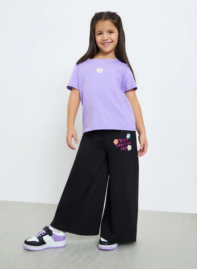 Styli toddler Girl Wide leg jogger with placement print
