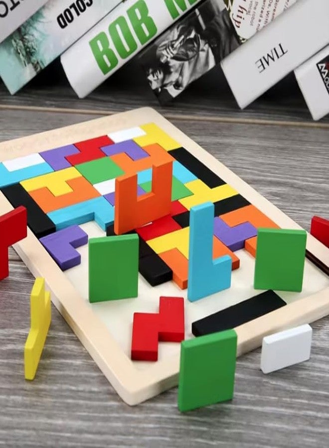 Orrda Entertain Kids Wooden Russian Blocks Tetris Puzzles for Kids | Wood Intelligence Puzzle | Brain Teasers Games Toys | Educational Building Blocks Gift for Kids Toddlers Ages Upto 3-8 (40 Pcs) - Image 3