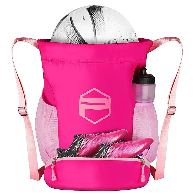Picador Soccer Ball Bags, Drawstring Basketball Backpack for Sport Training with Ball Shoe Dry and Wet Compartments(Pink) - Image 1