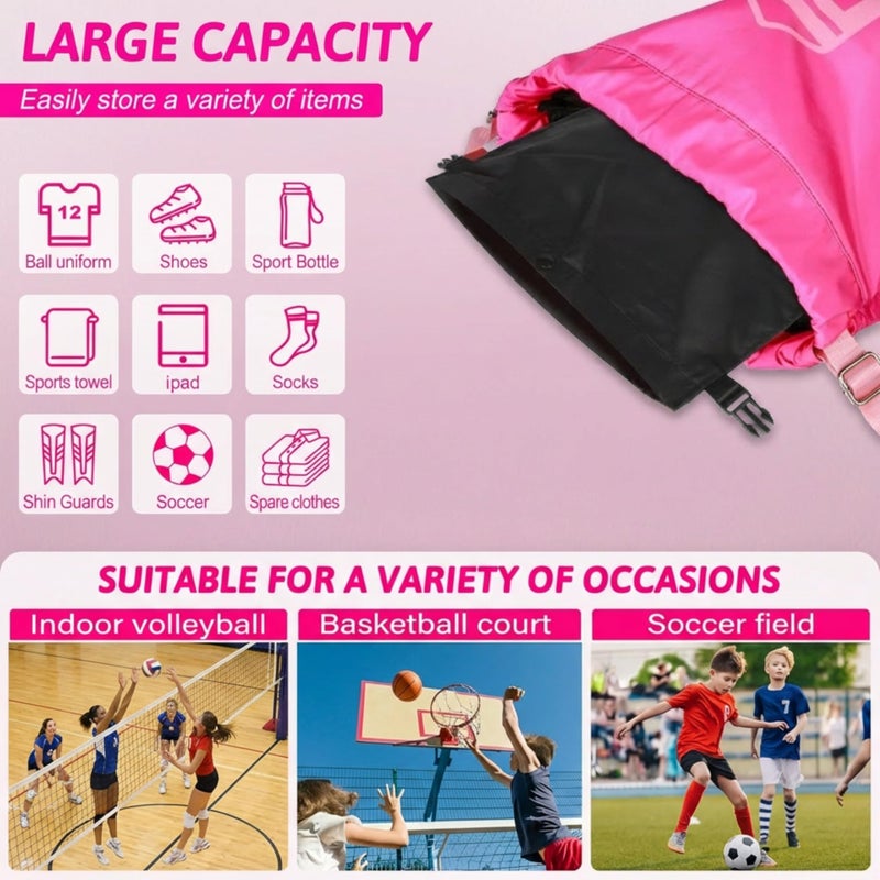 Picador Soccer Ball Bags, Drawstring Basketball Backpack for Sport Training with Ball Shoe Dry and Wet Compartments(Pink) - Image 3