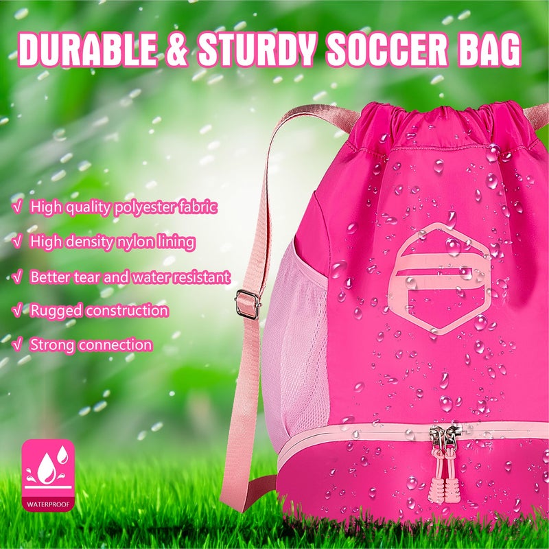 Picador Soccer Ball Bags, Drawstring Basketball Backpack for Sport Training with Ball Shoe Dry and Wet Compartments(Pink) - Image 4