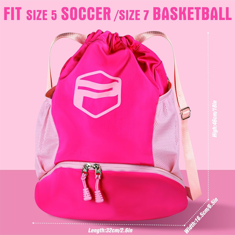 Picador Soccer Ball Bags, Drawstring Basketball Backpack for Sport Training with Ball Shoe Dry and Wet Compartments(Pink) - Image 2