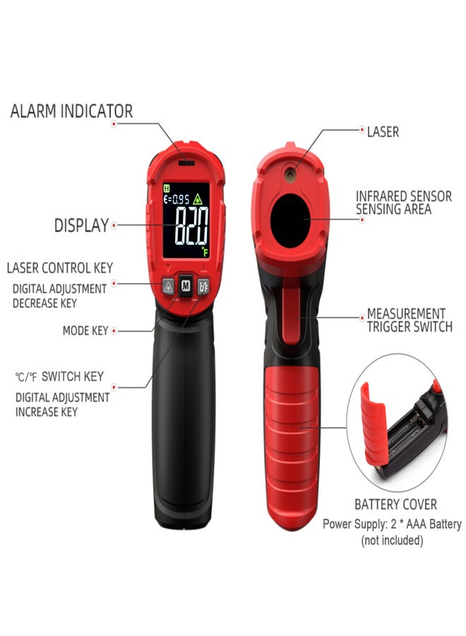 HABOTEST HT641A+ Infrared Thermometer-58~1112℉ Non-contact Digital Handheld Heat Temperature IR Surface Temperature Meter with Emissivity for Industrial Cooking Grill - Image 3