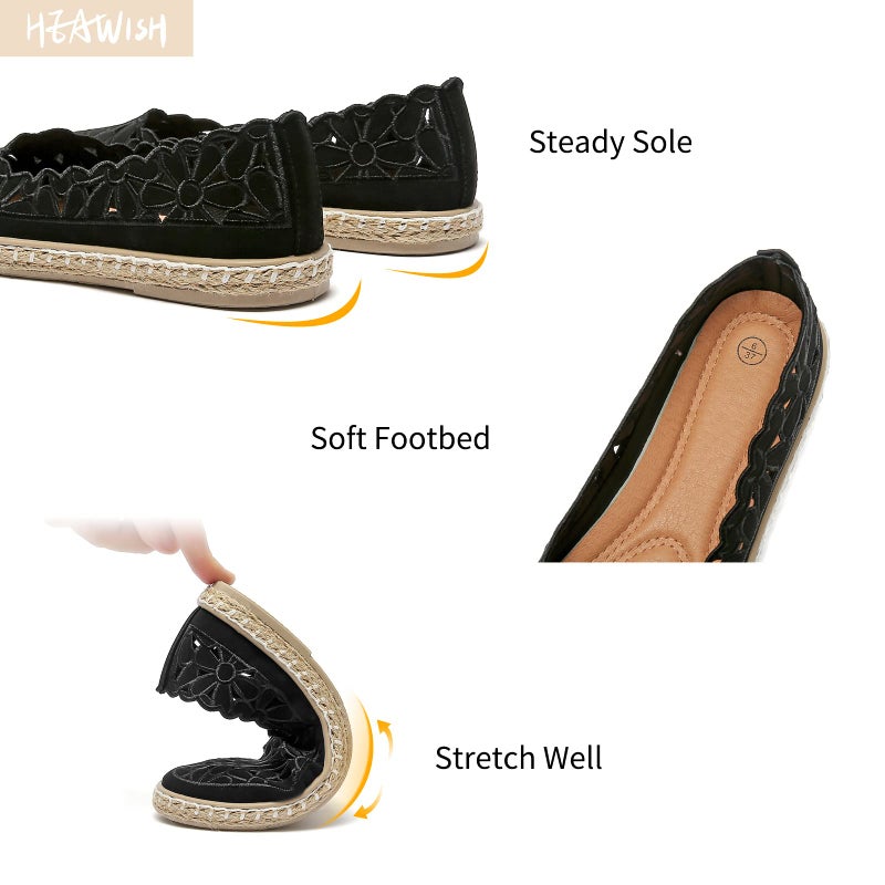 HEAWISH Womenâ€™s Ballet Flat Daisy Round Toe Dress Shoes Casual Slip On Rope Loafer(Black, US7) - Image 4
