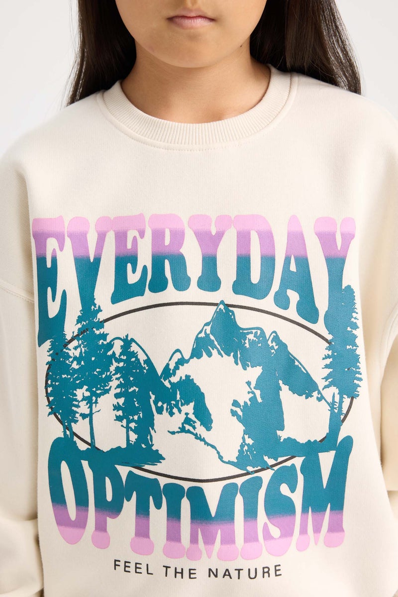 DeFacto Girl Relax Fit Crew Neck Slogan Printed Sweatshirt - Image 2