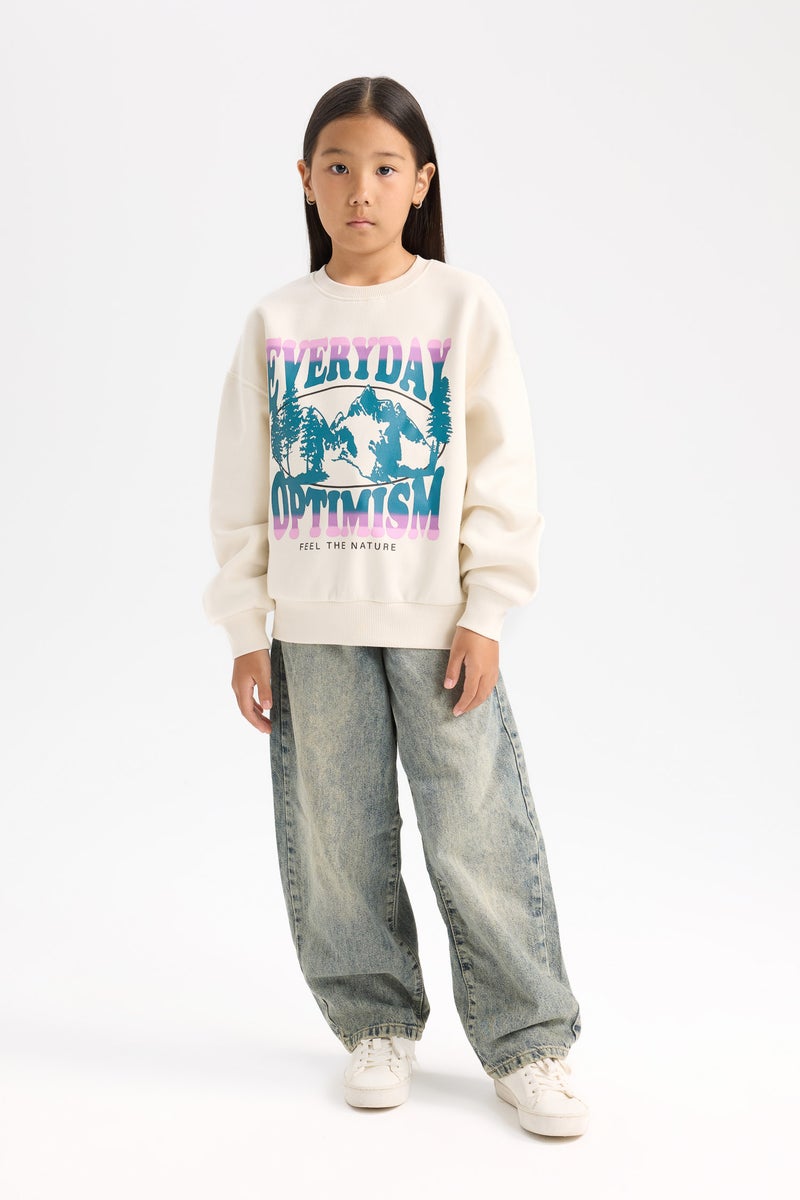 DeFacto Girl Relax Fit Crew Neck Slogan Printed Sweatshirt - Image 4