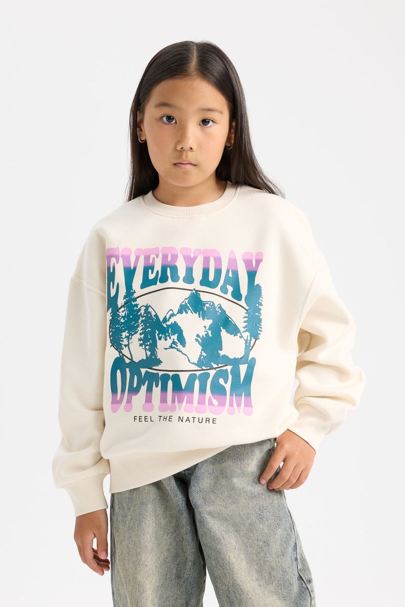 DeFacto Girl Relax Fit Crew Neck Slogan Printed Sweatshirt - Image 1