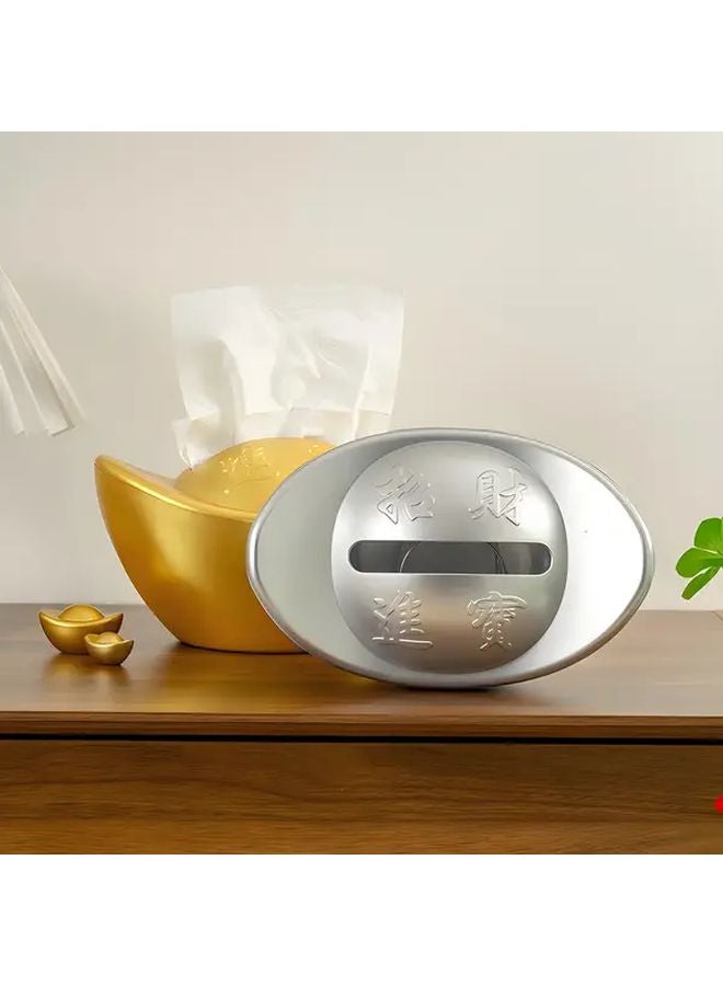 Golden Silvery Round Tissue Box Holder Large Capacity Bathroom Home Decor - Image 5