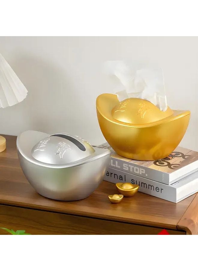 Golden Silvery Round Tissue Box Holder Large Capacity Bathroom Home Decor - Image 4