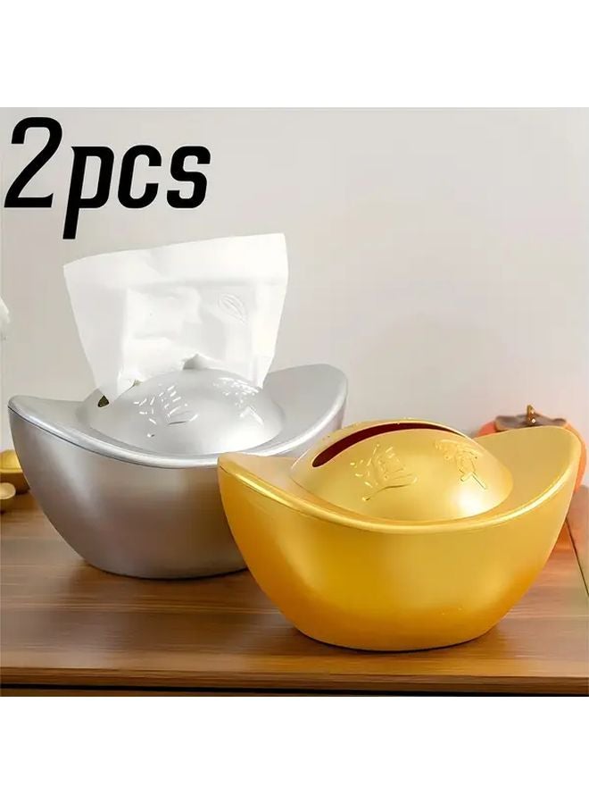 Golden Silvery Round Tissue Box Holder Large Capacity Bathroom Home Decor - Image 1