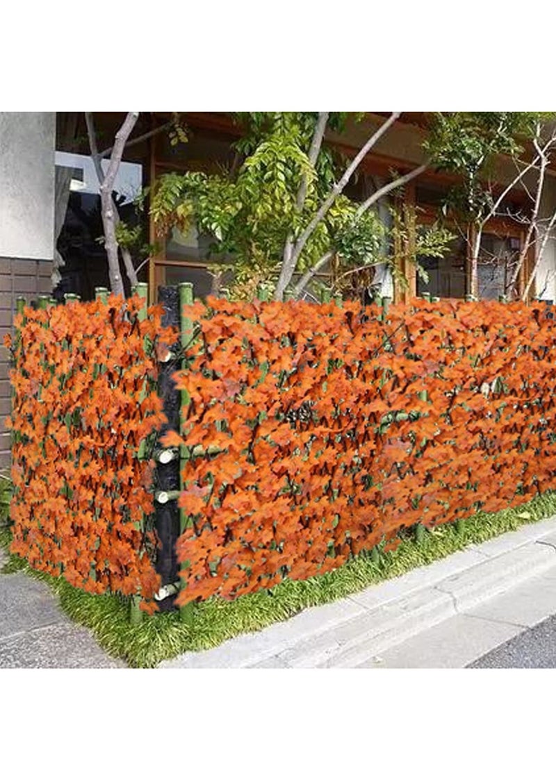 LINGWEI Bamboo Wooden Fence with Artificial Plants Orange Ivy Leaf Privacy Fence Screen Expandable Wicker For Home Wall Decoration 6pcs - Image 5