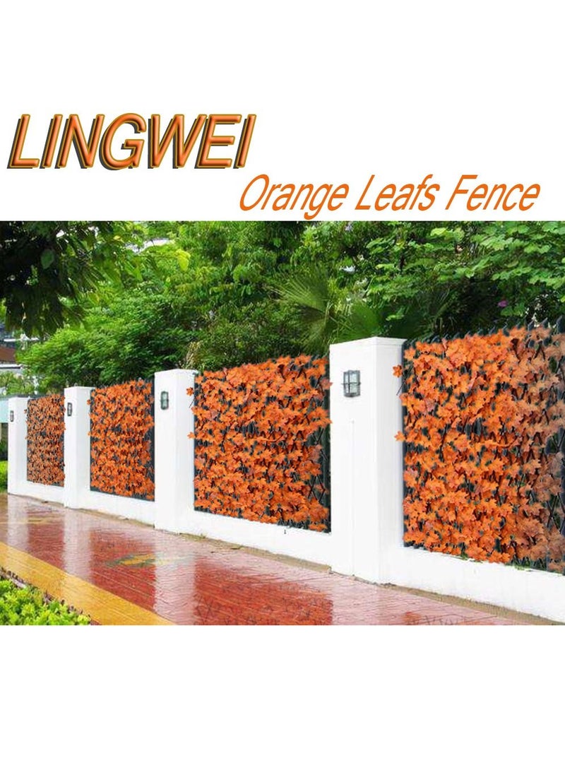 LINGWEI Bamboo Wooden Fence with Artificial Plants Orange Ivy Leaf Privacy Fence Screen Expandable Wicker For Home Wall Decoration 6pcs - Image 2