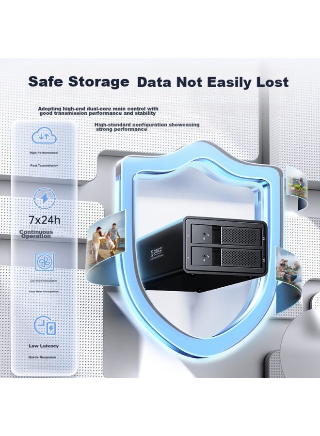 Orico Magnetic Disk Array Hard Drive Enclosure, Multi-bay 3.5-inch Usb3.0 Sata Mechanical Hard Drive External Enclosure, Raid Storage, All-aluminum Dual-bay 9528ru3 - Image 5