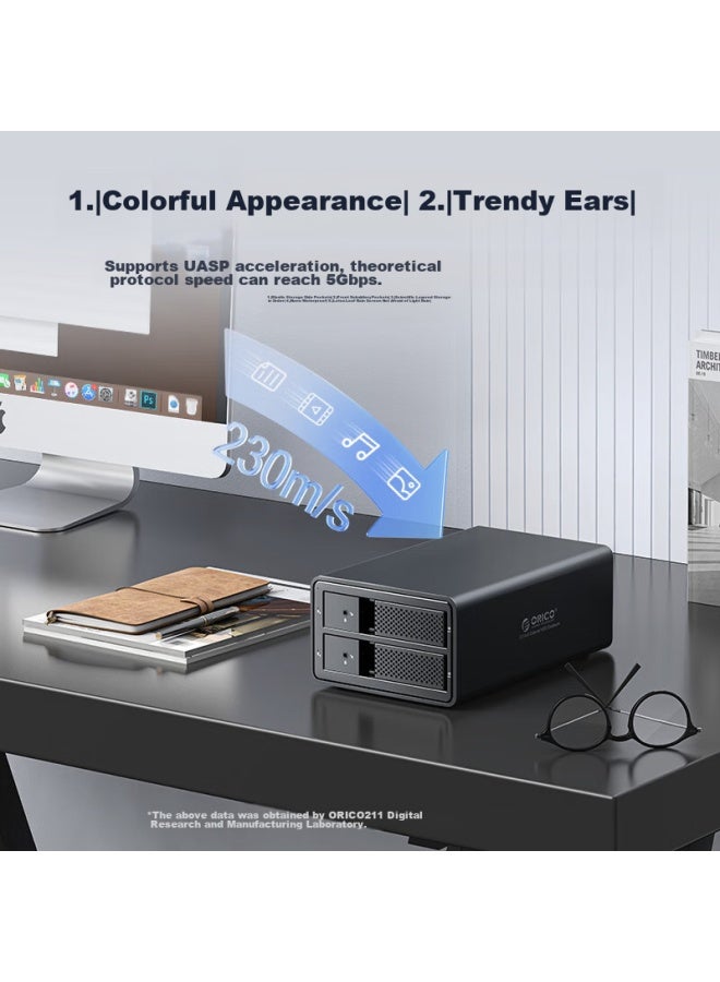 Orico Magnetic Disk Array Hard Drive Enclosure, Multi-bay 3.5-inch Usb3.0 Sata Mechanical Hard Drive External Enclosure, Raid Storage, All-aluminum Dual-bay 9528ru3 - Image 4
