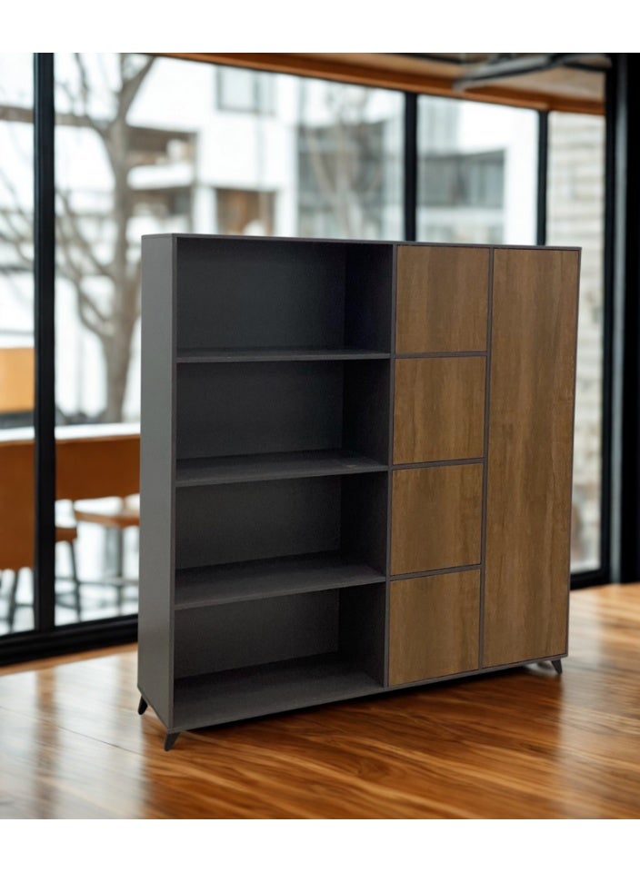 SMART HOME Two-door wooden office filing cabinet and storage cabinet with open shelves – a stylish, modern design for organizing files, books, and folders (170 cm high, 160 cm wide) – a luxurious office cabinet for organizing documents and papers for offices, schools, and businesses. - Image 1