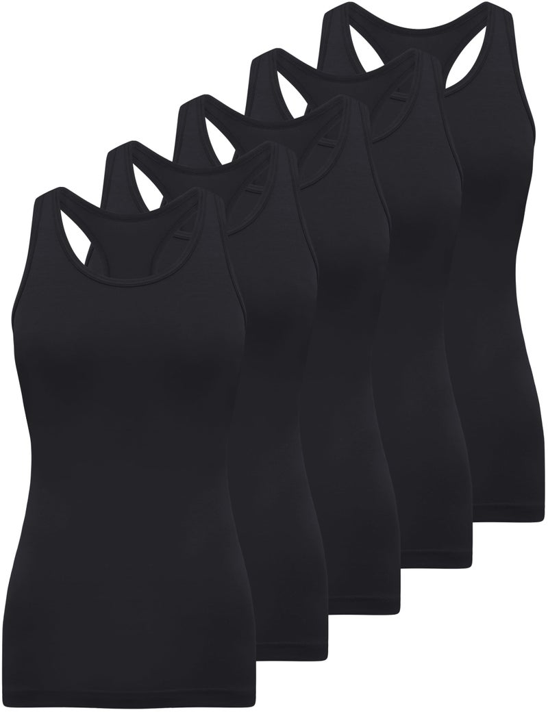 BQTQ 5 Pack Racerback Tank Tops for Women Sleeveless Workout Tank Top Ladies Undershirts Womens Black Tanks Tops, XL - Image 1