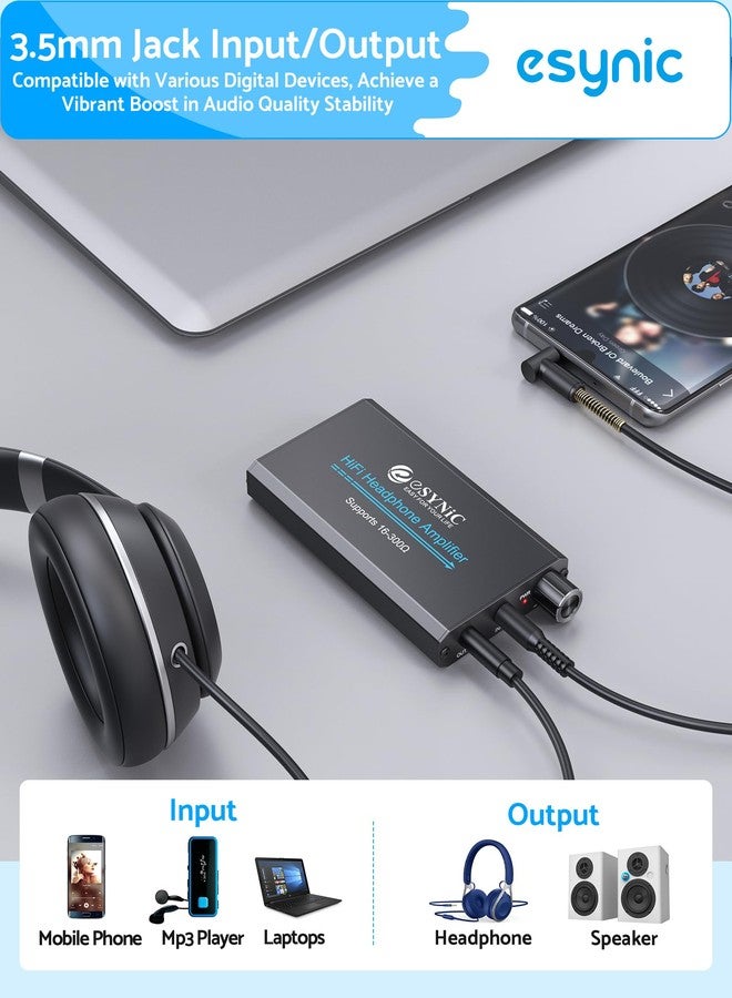 eSynic 16-300 Ohms Headphone Amplifier- Rechargeable Hi-Fi 3.5mm Audio Amplifier with Gain Switch& Aluminum Alloy Body-Headphone Amp Portable forPhone/Laptop/PC [Also As The Aux Amplifier for Car] - Image 3