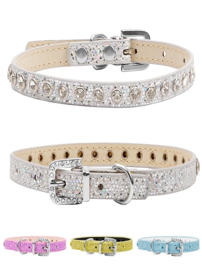 HOWWFALY Pet Bling Accessories Cat and Dog Rhinestone Collar PU Leather Adjustable Collar (Small, Silver) - Image 1