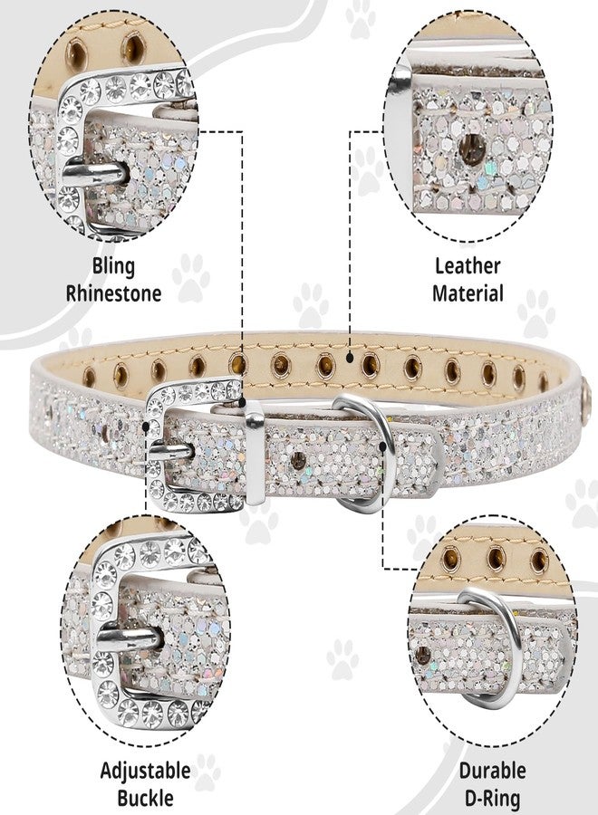HOWWFALY Pet Bling Accessories Cat and Dog Rhinestone Collar PU Leather Adjustable Collar (Small, Silver) - Image 5
