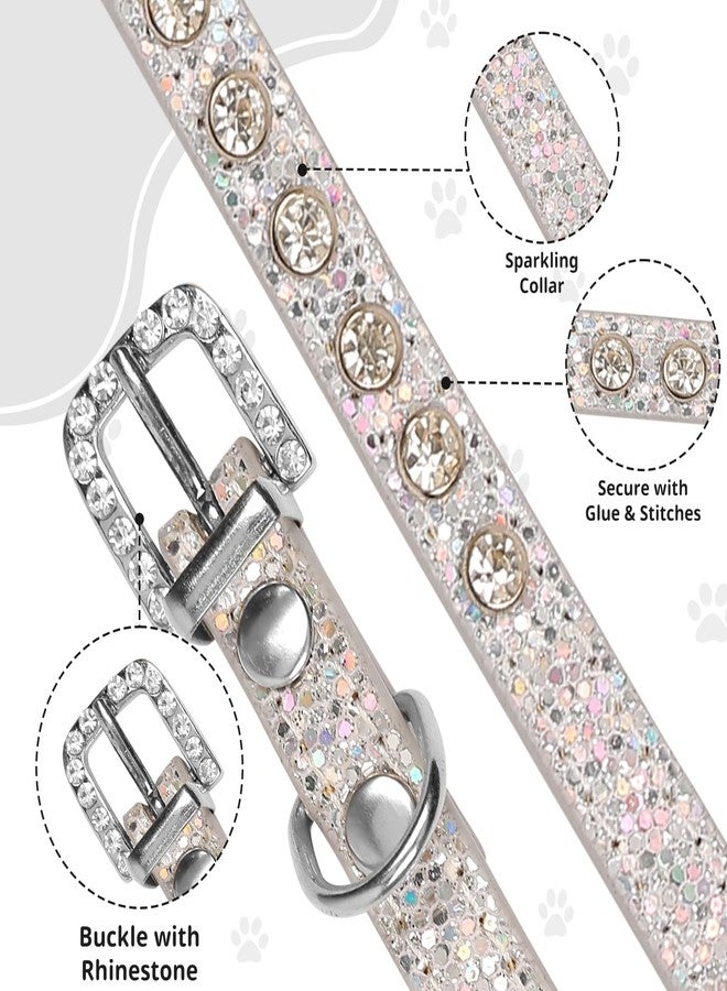 HOWWFALY Pet Bling Accessories Cat and Dog Rhinestone Collar PU Leather Adjustable Collar (Small, Silver) - Image 3
