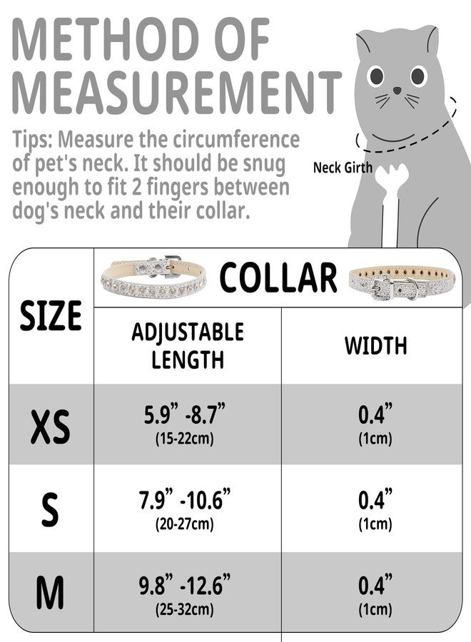 HOWWFALY Pet Bling Accessories Cat and Dog Rhinestone Collar PU Leather Adjustable Collar (Small, Silver) - Image 2