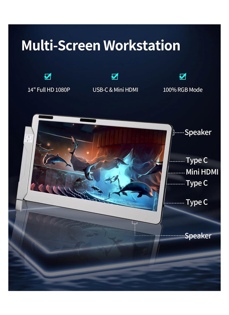 V2COM - 2023 F2 Laptop Screen Extender Monitor Triple Portable Monitor for Laptop 14 Inch Full Angle with Adjustable Stand Laptop Monitor Extender Plug and Play Type-C/HDMI for Windows, Mac - Image 1