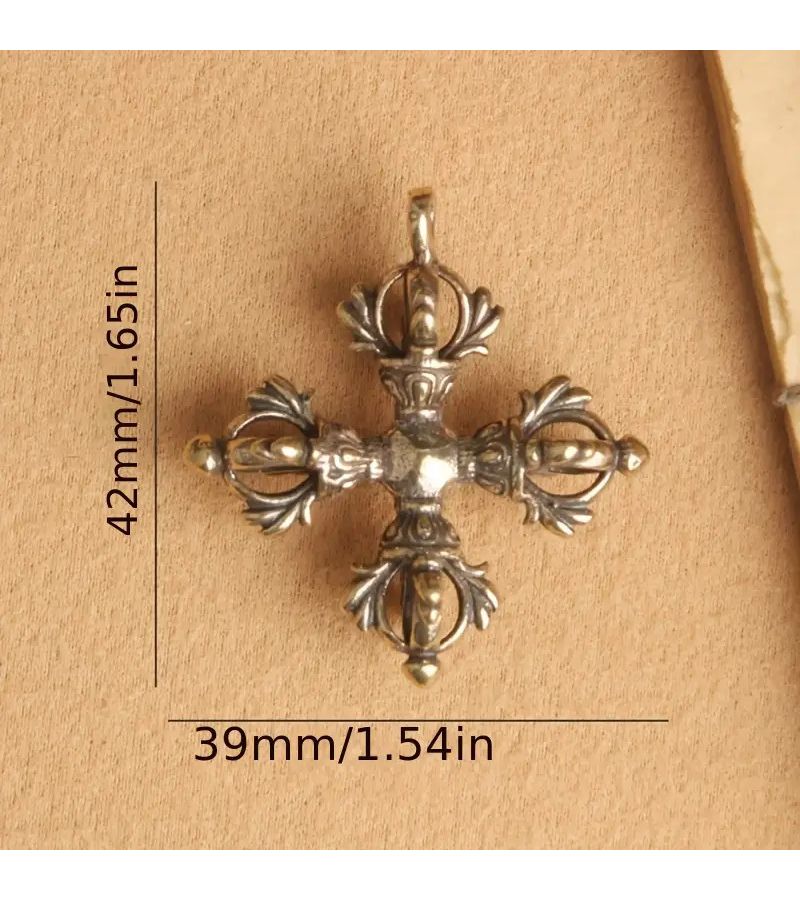 2 Copper Vajra Cross Vintage Brass Tibetan Religious Symbol Pendant Ornament Gift For Home Decor Spiritual Practice - Image 2