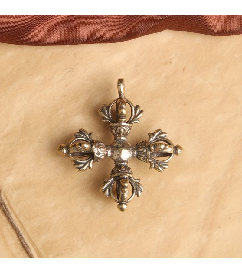 2 Copper Vajra Cross Vintage Brass Tibetan Religious Symbol Pendant Ornament Gift For Home Decor Spiritual Practice - Image 1