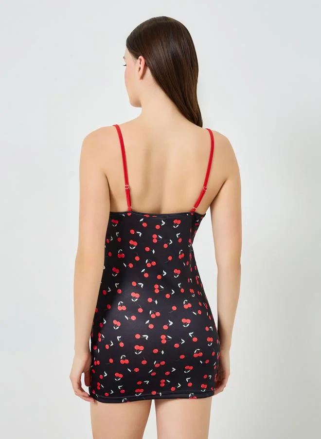 Styli  Cherry Print Fitted Slip with Bow Detail for Women | Best Price UAE