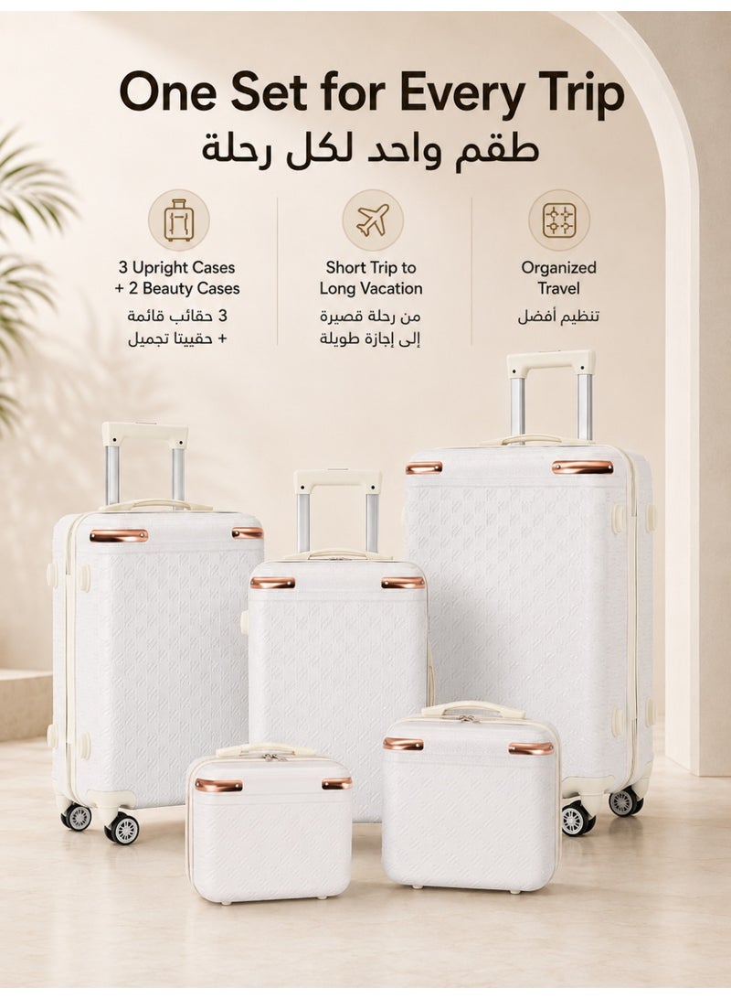 آه آه أطقم حقائب سفر فاخرة، طقم حقائب سفر من 5 قطع مع حماية للزوايا، وهيكل صلب، وحقائب سفر محمولة، وعجلات دوارة، وقفل إدارة أمن النقل (TSA)، وخفيفة الوزن من مادة ABS للرجال والنساء. - Image 2