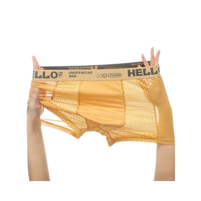 Anomocia 4Pcs Men's Mesh Ice Silk Underwear Box Briefs Breathable Underwear Trunks Underpanties - Image 2