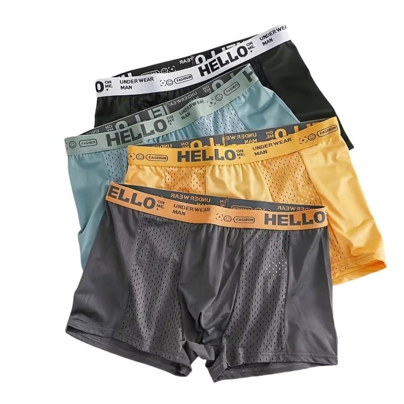 Anomocia 4Pcs Men's Mesh Ice Silk Underwear Box Briefs Breathable Underwear Trunks Underpanties - Image 1