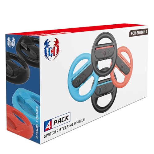 GH 4 Pack Switch 2 Steering Wheel Compatible with Mario Kart World, Mario Cart Racing Wheel Accessories Compatible with Nintendo Switch 2, Joy Con Games Controller (Black x2, Red and Blue) - Image 1