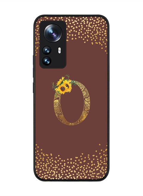 Rugged Black edge case for Xiaomi 12 / Xiaomi 12X Slim fit Soft Case Flexible Rubber Edges Anti Drop TPU Gel Thin Cover - Custom Monogram Initial Letter Floral Pattern Alphabet - O (Brown )