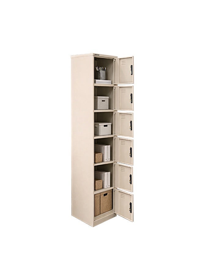 RIGID 6-Door Curved Steel Locker | Lockable Metal Storage Cabinet with 6 Compartments & Ventilation for Home, Office, Gym, School & Hospital (Beige, 180H x 38W x 46.5D CM), Pre-Assembled