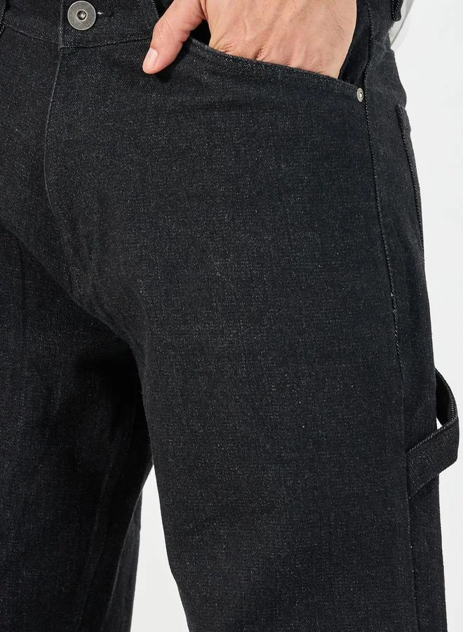 Styli Solid Carpenter Fit Jeans with Pockets