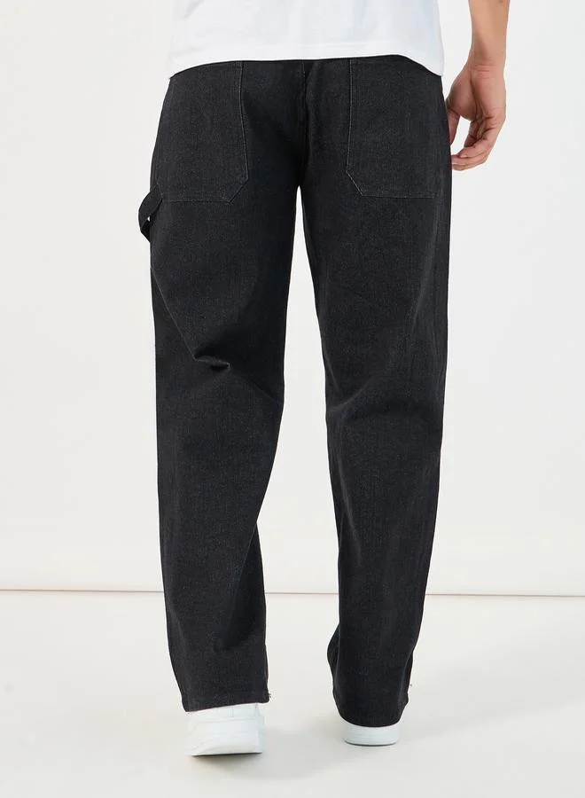 Styli Solid Carpenter Fit Jeans with Pockets