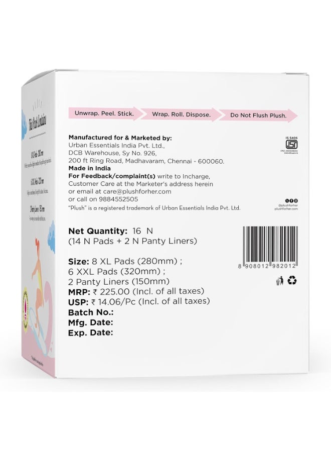 Plush Ultra-Thin Sanitary Napkins for Women, 14 Pcs | 8 XL Pads (Light-Medium Flow), 6 XXL Pads (Heavy Flow), 2 Panty Liners | 100% Rash-Free | Pure U.S. Cotton Sanitary Pads | No Fragrance | No Toxic-Chemicals - Image 2