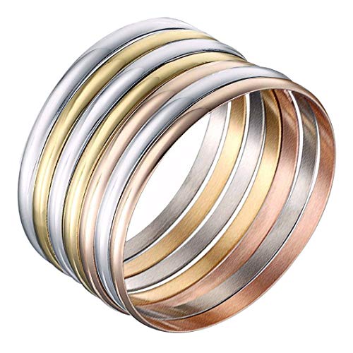 Castillna Tri-Color Silver Gold Rose Gold Bangle Bracelets for Women, 7.8 Inches - Image 1