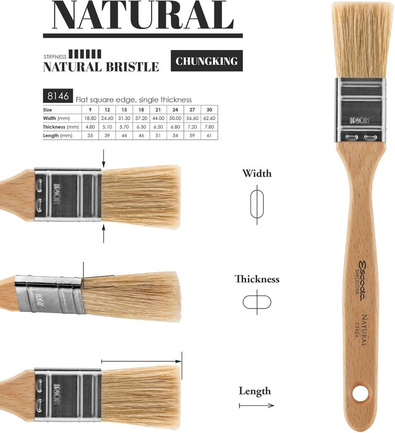 Escoda Series 8146 Artist Oil and Acrylic Paint Brush for Murals Decorative Work  Faux Finishing Natural Chungking Hog Bristle Flat Single Thick Bristle Size 18 - Image 3