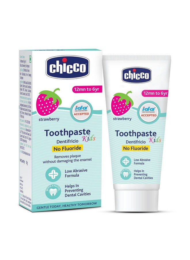 Chicco Toothpaste For Kids (1Y-6Y), Strawberry Flavour, 50G | Fluoride-Free | Removes Plaque, Helps Prevent Cavities  - Image 1