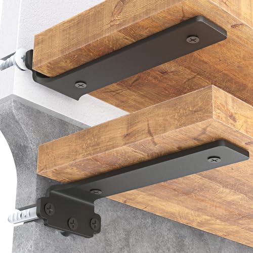 Goovilla Shelf Brackets 6 Inch, 6 Pack Floating Shelf Bracket, Heavy Duty Shelf Brackets for Wood Shelves, Black Metal Wall Shelving Brackets, 6" Shelf Support Brackets with 160 lb. Load Capacity - Image 1
