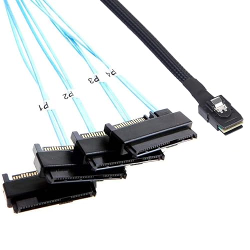 ADCAUDX Mini-SAS to SAS Cable: 0.5M SFF-8087 to SAS SFF-8087 to SFF-8482 x4 with SATA-Power Adapter Cable (1.6FT) - Image 1
