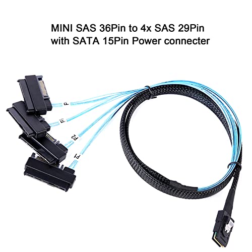 ADCAUDX Mini-SAS to SAS Cable: 0.5M SFF-8087 to SAS SFF-8087 to SFF-8482 x4 with SATA-Power Adapter Cable (1.6FT) - Image 4